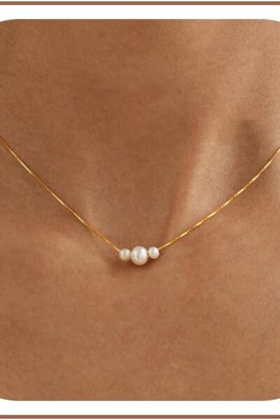 Gold Pearl Necklaces for Women Trendy, 14K Gold Plated Dainty Necklace Simple Layered Pearl Necklaces for Women Trendy Wedding Birthday Jewelry