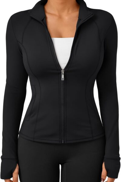 Women Lightweight Zip Up Jackets Athletic Workout Hoodies Spring Shirt Fitted Gym Clothes with Pocket