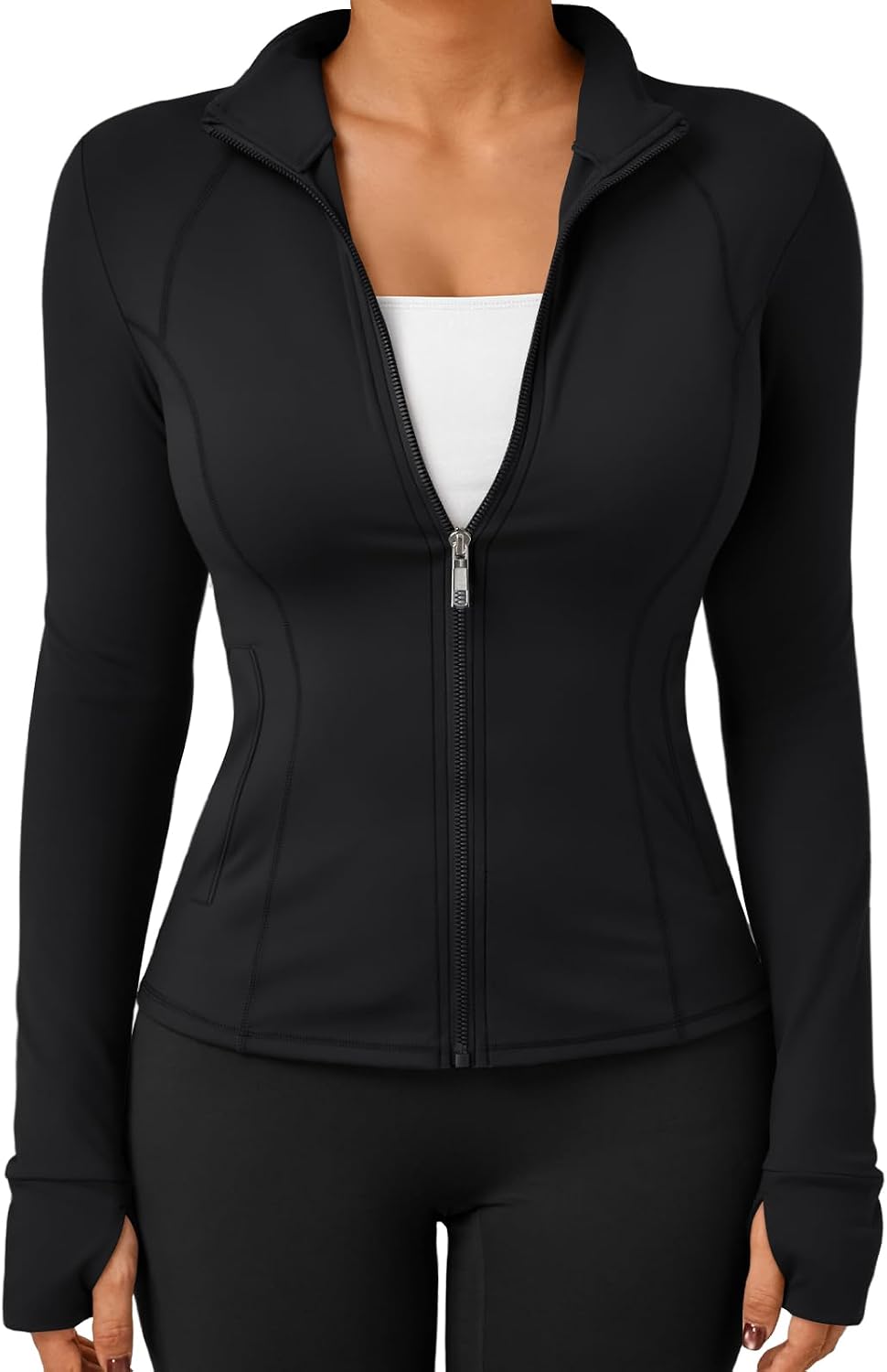 Women Lightweight Zip Up Jackets Athletic Workout Hoodies Spring Shirt Fitted Gym Clothes with Pocket