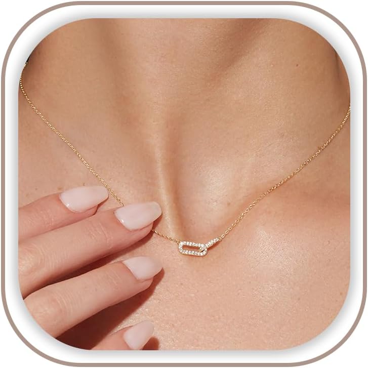 Gold Pendant Necklace for Women, Dainty Diamond Necklaces for Women Simple 14K Gold Plated Necklaces Cute Minimalist Open Oval Necklaces Gold Jewelry for Women fts