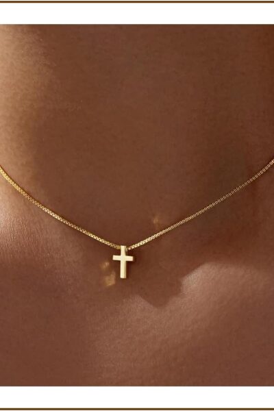 Cross Necklace for Women Teen rls, Dainty 14K Gold Silver Plated Cross  Jewelry Non Tarnish Waterproof Cute Simple Small Necklace Christian Baptism Relious Faith Jewelry fts