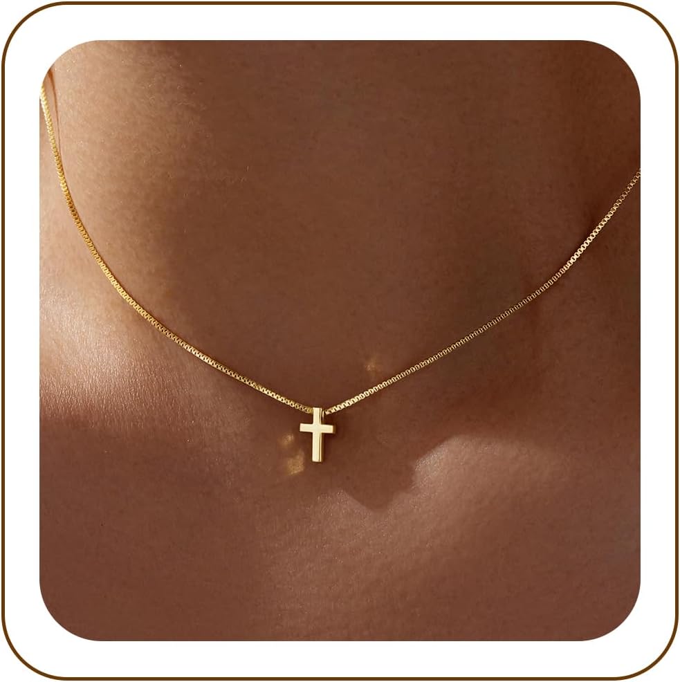 Cross Necklace for Women Teen rls, Dainty 14K Gold Silver Plated Cross Jewelry Non Tarnish Waterproof Cute Simple Small Necklace Christian Baptism Relious Faith Jewelry fts