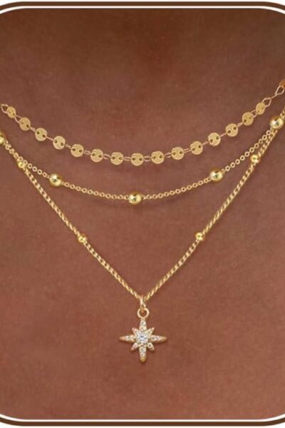 Layered Necklaces for Women, Dainty Gold Necklace Stack 14k Gold Plated Layering Beads  Pendant Necklace Set Simple Statement Gold Necklaces for Women Trendy Fashion Gold Jewelry Sets