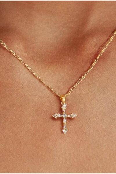Cross Necklace for Women,Double Cross Necklace 14K Gold Plated Cross Pendant Necklace Dainty Gold Cross Necklaces for Women Trendy Small Cross Charm Necklace Simple Cute  Necklaces Gold Jewery