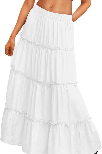 Vacation Outfits Long Skirts for Women Maxi Skirt Elastic High Waist Dress with Pockets Fashion