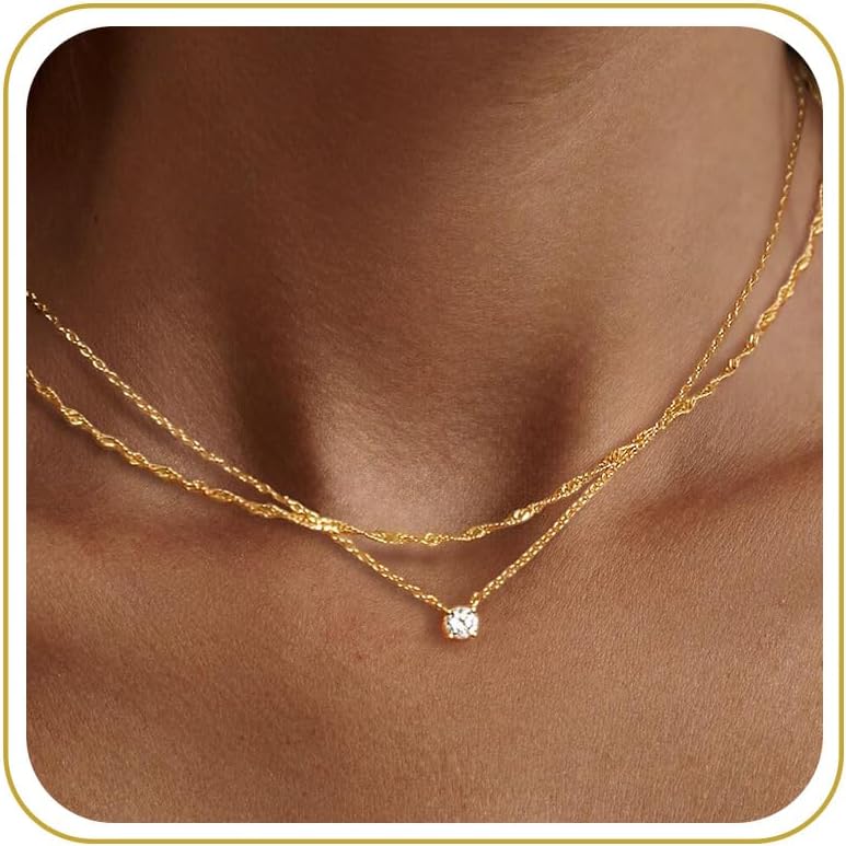 Dainty 14k Gold Plated/Silver Cubic Zirco Necklaces for Women, Simple Jewelry Necklaces Trendy fts