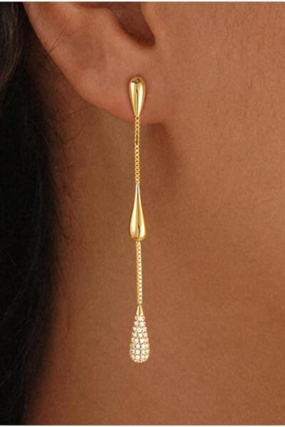 Dangle Earrings for Women Trendy, 14K Gold Plated   Drop Earrings, Dainty Long Chain Prom Wedding Jewelry ft for Her