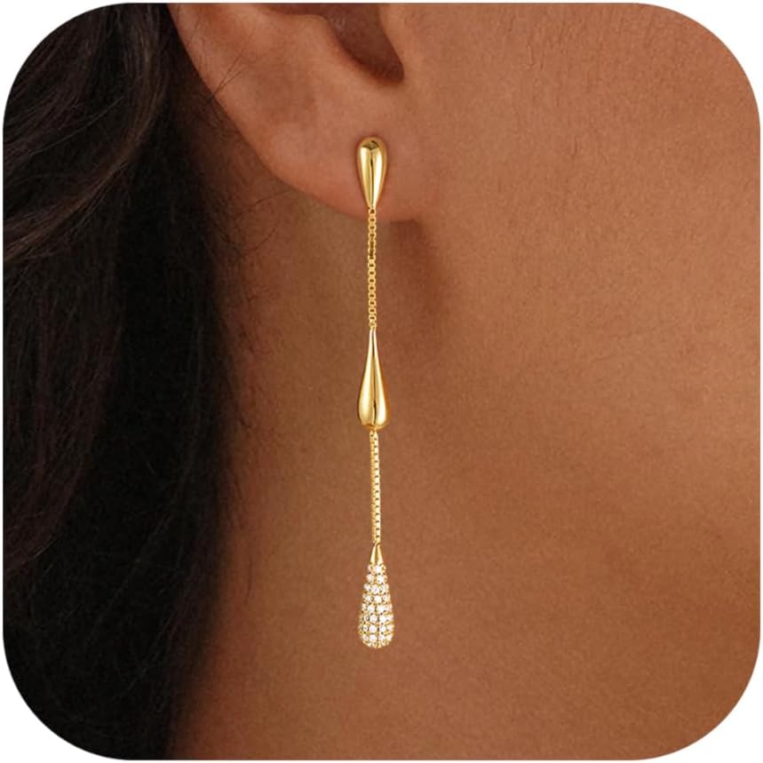 Dangle Earrings for Women Trendy, 14K Gold Plated Drop Earrings, Dainty Long Chain Prom Wedding Jewelry ft for Her