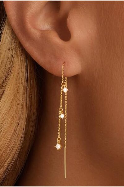 Gold Dangle Earrings for Women Non Tarnish 14K Gold Plated Drop Wedding Hypallergenic Earring Dainty Long Hanng Chain  Pearl Threader Earrings Trendy Silver Plated Jewelry for Women