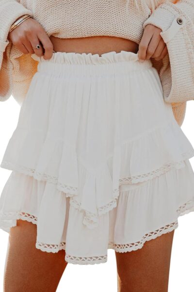Flowy Shorts for Women Casual Ruffle Tiered Skorts High Waist Mini Skirts Golf Tennis Crochet Shorts