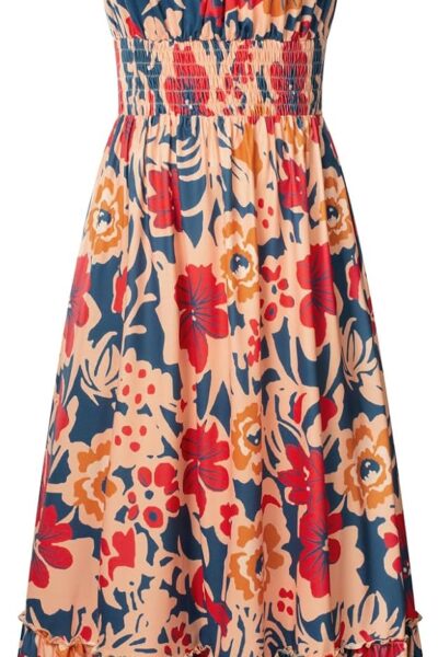 Summer Dresses for Women Vacation, Smocked Floral Maxi Dress, Beach Sundress with Pocket Fashion Clothing