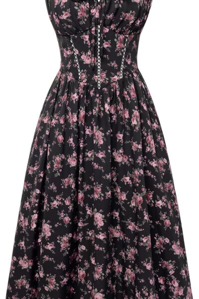 Women Floral Corset Dress Summer Sundress Wedding Guest Dresses with Pockets