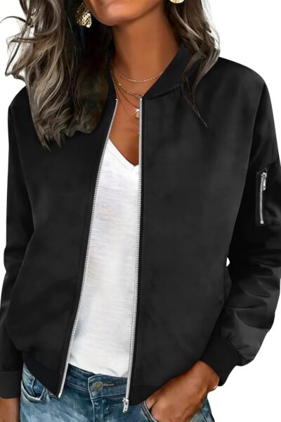 Women Casual Jacket Lightweight Long Sleeve Zip Up Coat Trendy Work Clothes With Pockets