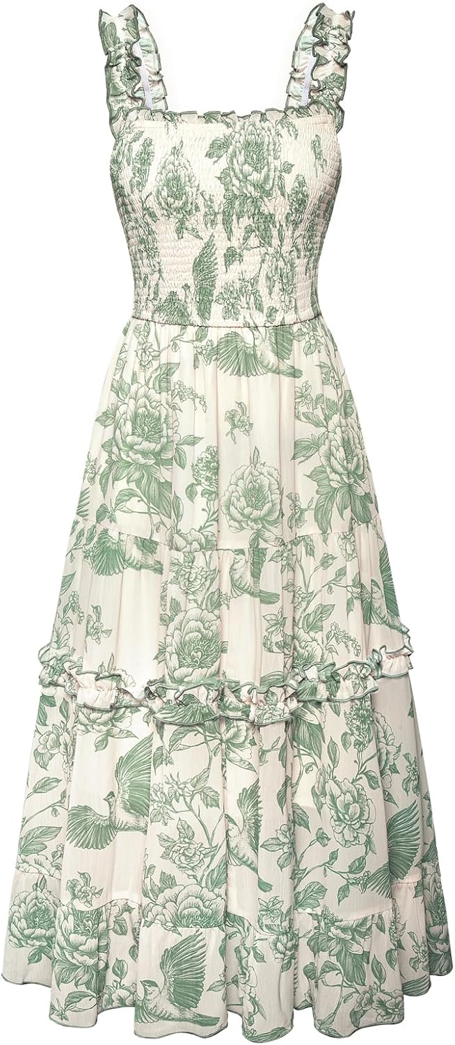 Floral Dress for Women Flowy Sundress Smocked Dresses