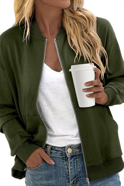 Women Zip Up Jacket Casual Long Sleeve Sweatshirts Fall Coat Outerwear Windbreaker with Pockets S-XXL