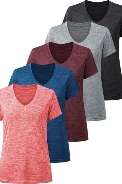 Workout Shirts for Women, Moisture Wicking Quick Dry Active Athletic Women Gym Performance T Shirts