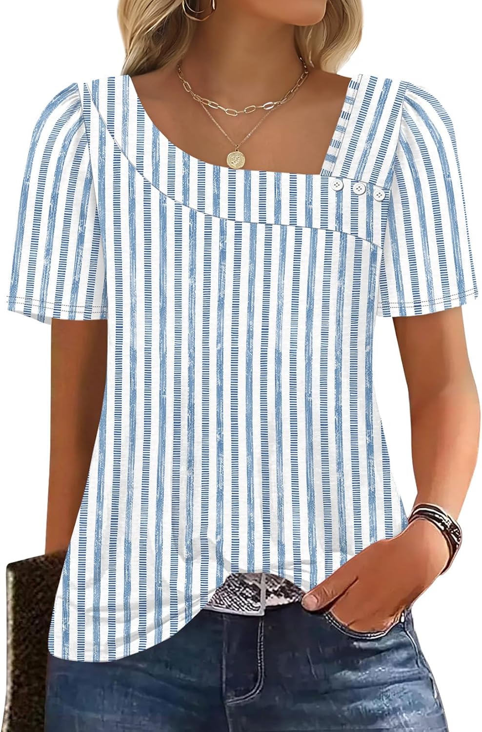 Women Summer Tops Short Sleeve Shirts Square Neck Spring Outfits Fashion Clothing Blouses